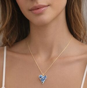 Handmade Gold Necklace – Resin Heart with Floral Design. 202